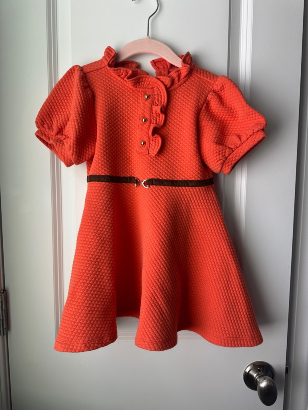 Janie and Jack Coral Textured Ruffle Dress with Belt